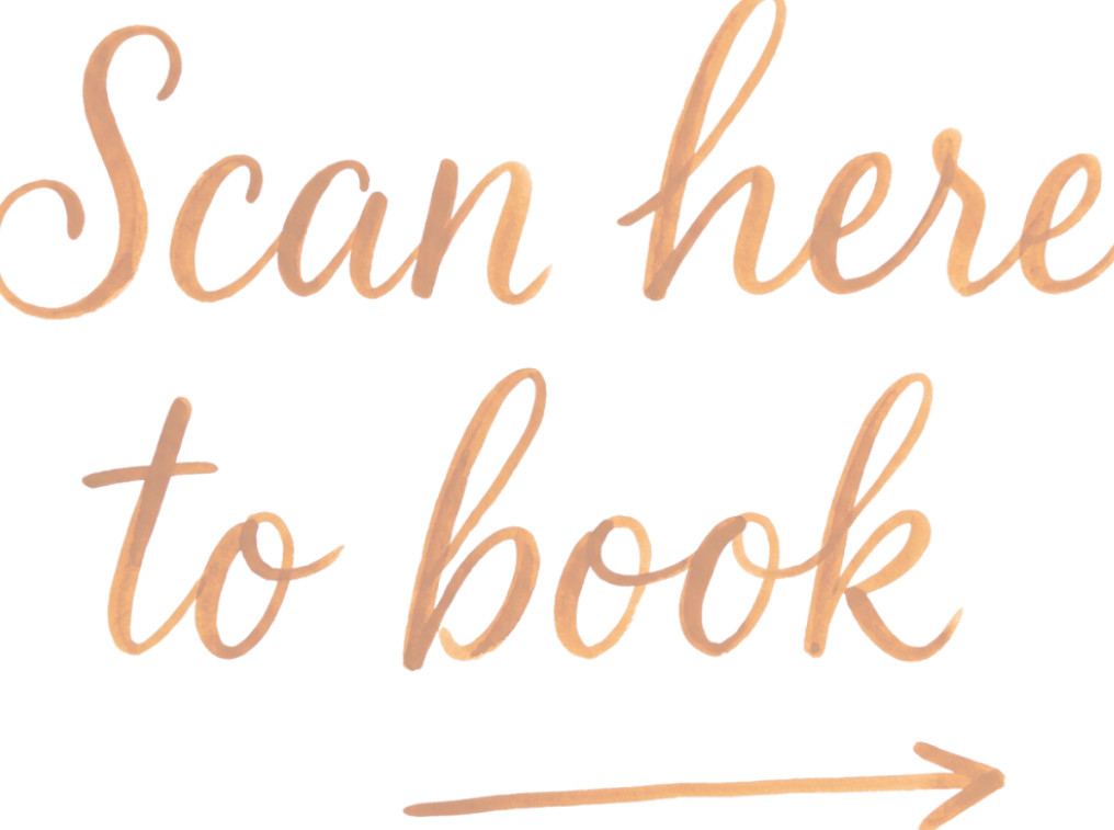 Scan here to book calligraphy with arrow