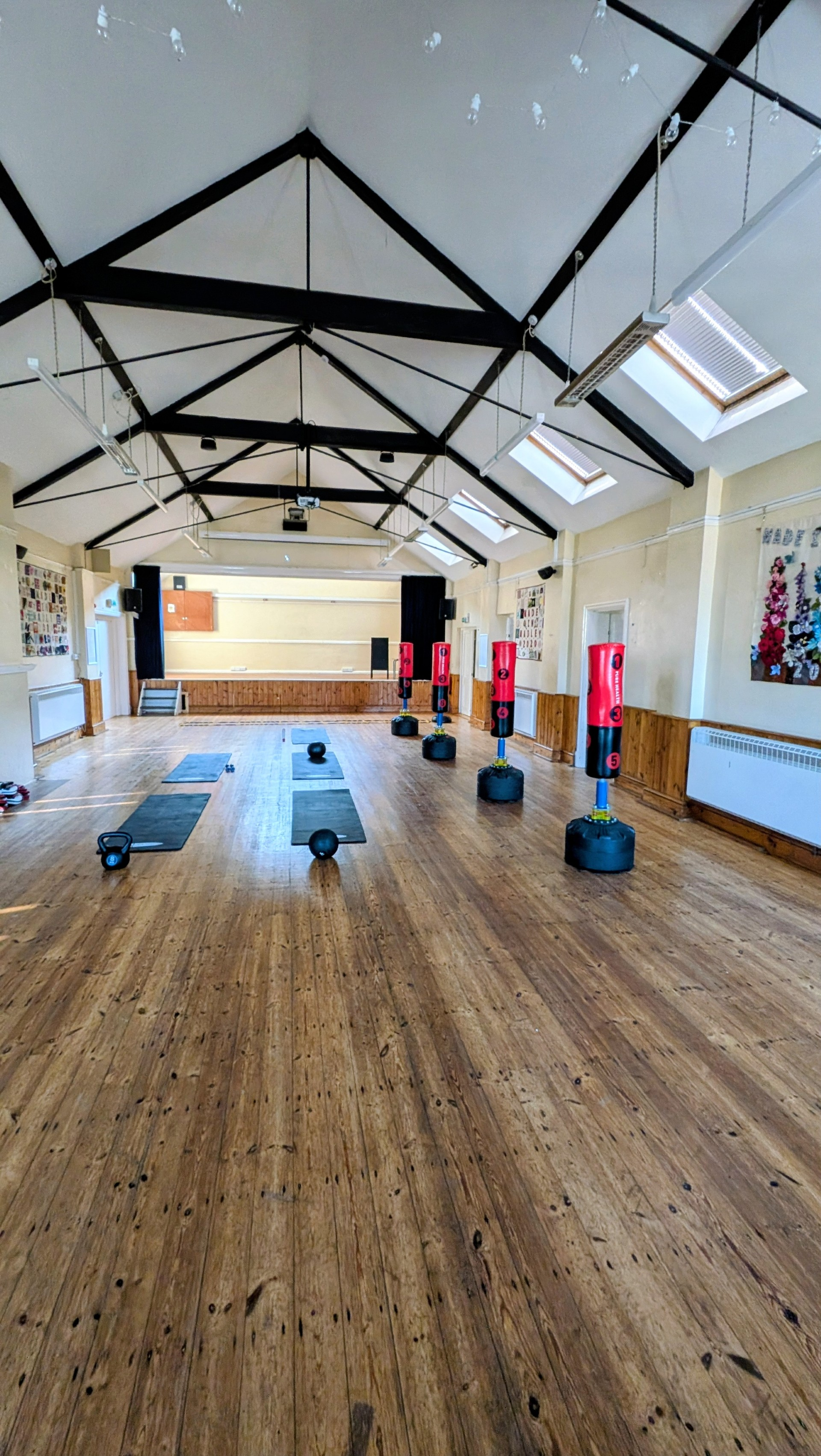 Madley Parish Hall main hall boxing fitness setup