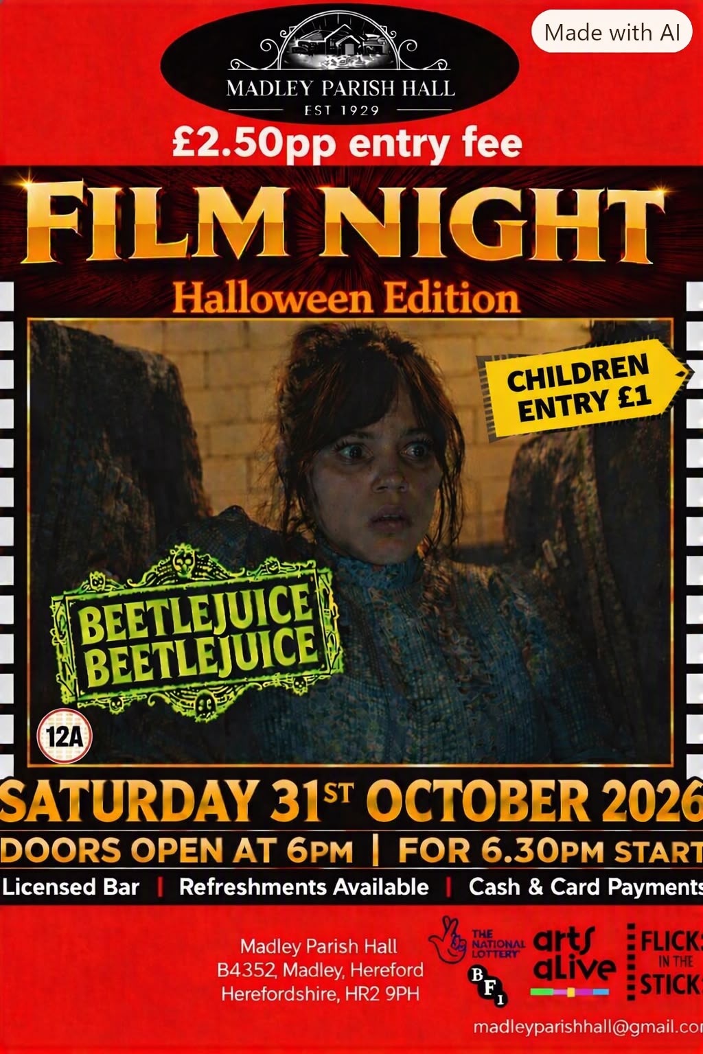 Beetlejuice Film Night poster - Saturday 31st October 2026